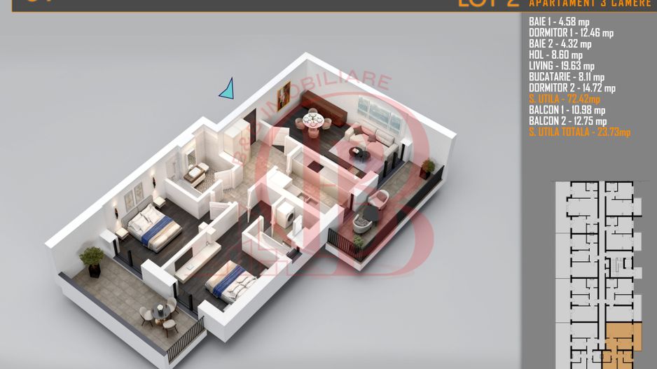 Apartament 3 camere Decomandat Titan Th. Pallady-Sector 3 - Schiță 5