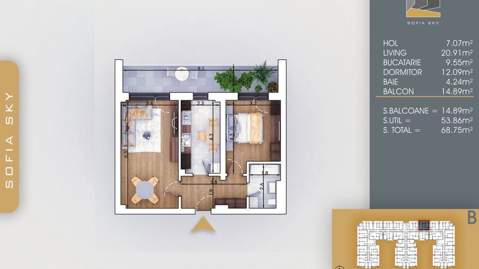 2 camere decomandat  700m Metrou Nicolae Teclu - Schiță 5