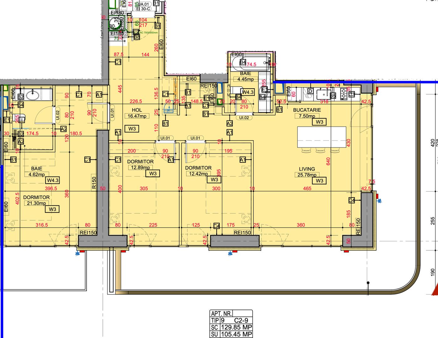 Apartament 4 camere + 2 locuri de parcare subterane - One High District - Schiță 4