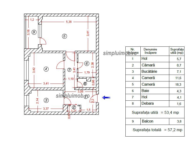 VANDUT! Metrou 1 Decembrie Decomandat Confort 1 57mp - Schiță 14