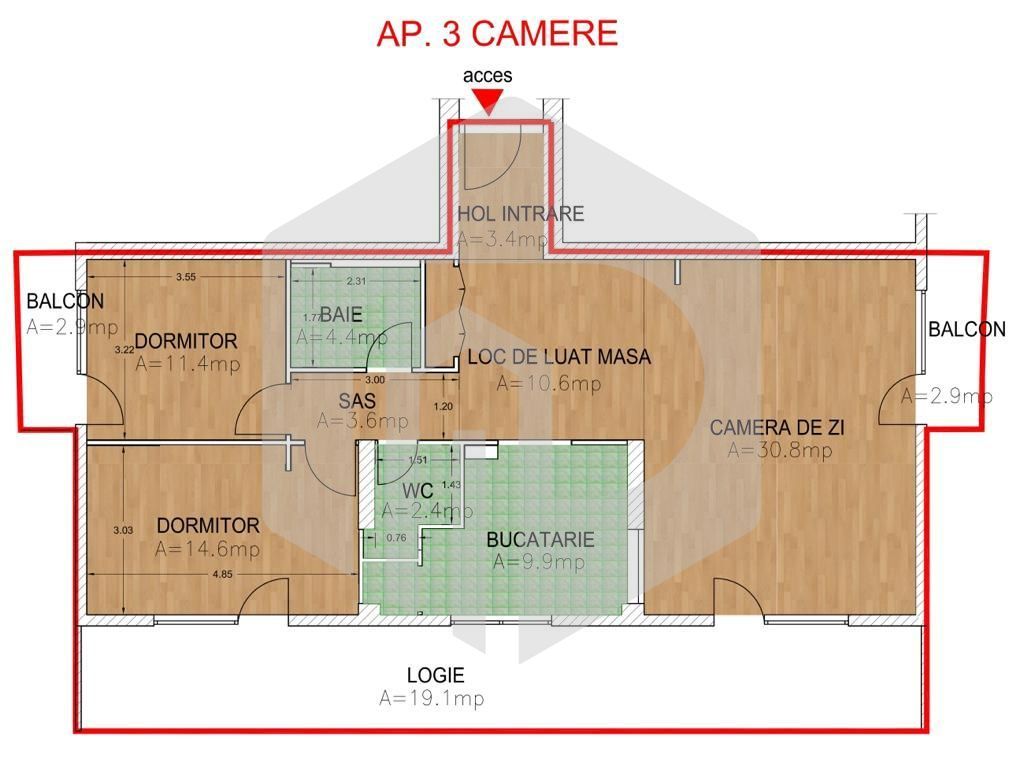 Apartament 3 Camere | Decomandat | Piata Rahovei | Bloc Y - Etaj 2,3 - Poză 3