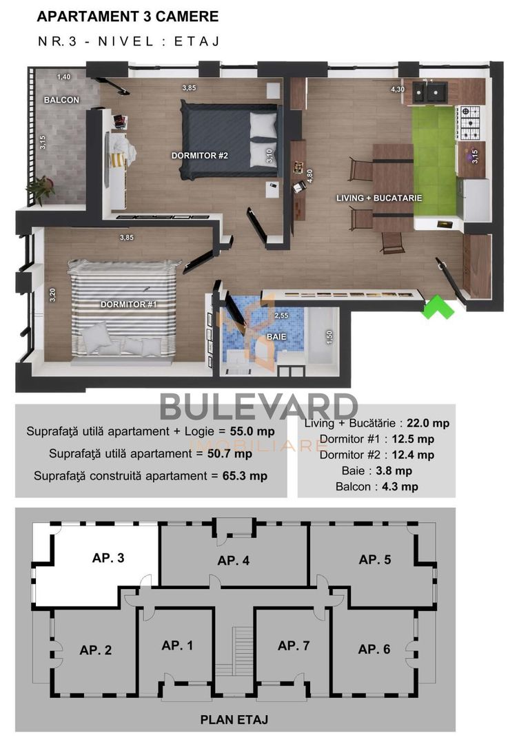 Apartament cu 3 camere,  zona Terra! - Poză 3