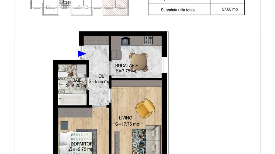 2 camere decomandat   Pallady Metrou Nicolae Teclu - Schiță 11