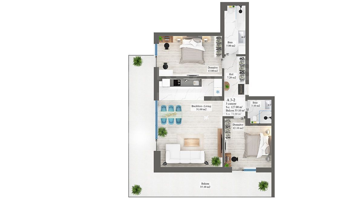 Apartament Premium cu 3 camere, Nobel Art Apartments, București - Poză 14