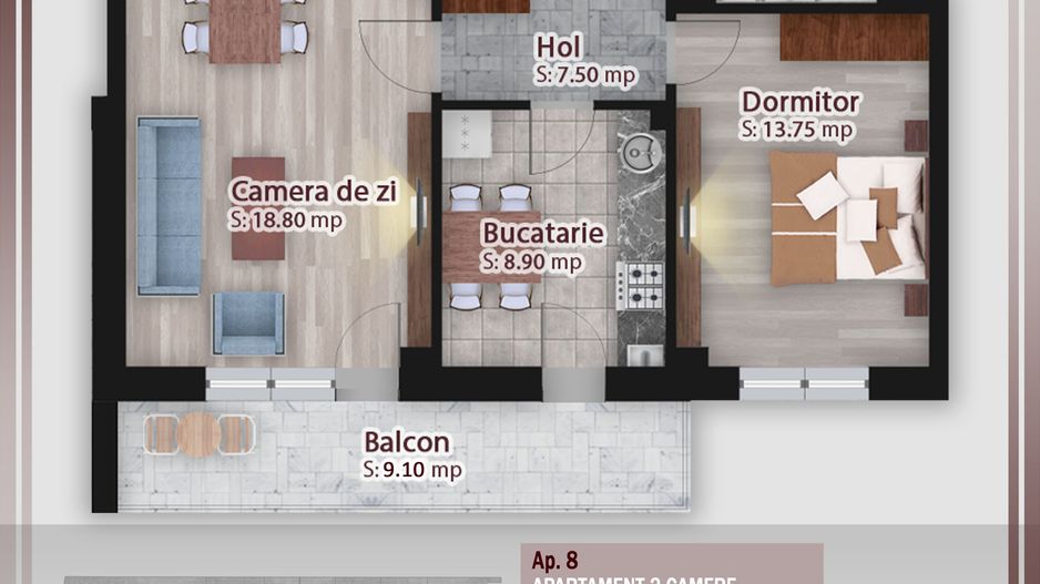 2 camere decomandat -oferta lansare proiect Pallady - Schiță 1