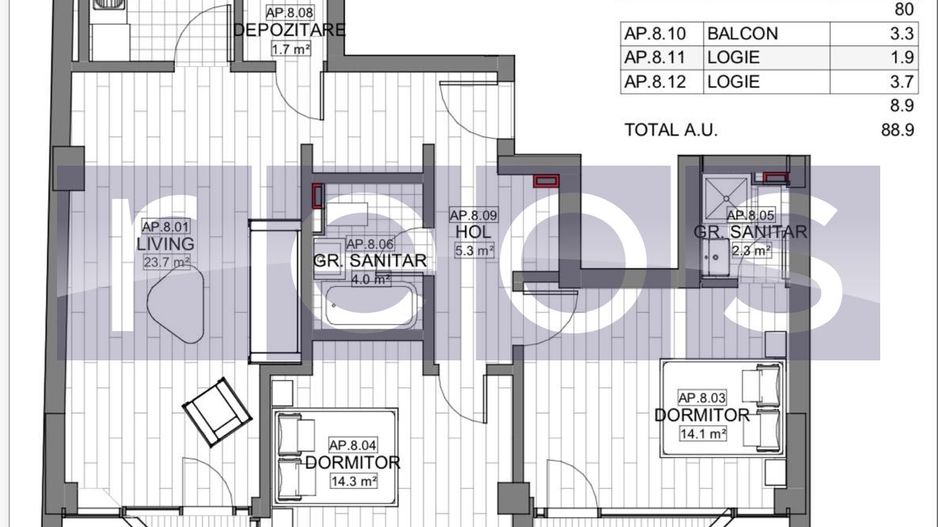 VANZARE APARTAMENT 3 CAMERE | LIZEANU | BLOC NOU | PARCARE | TERASA - Schiță 23