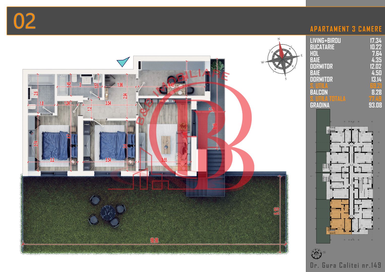 3 camere cu gradina- parcare bonus -  Pallady -  comision 0% - Schiță 7