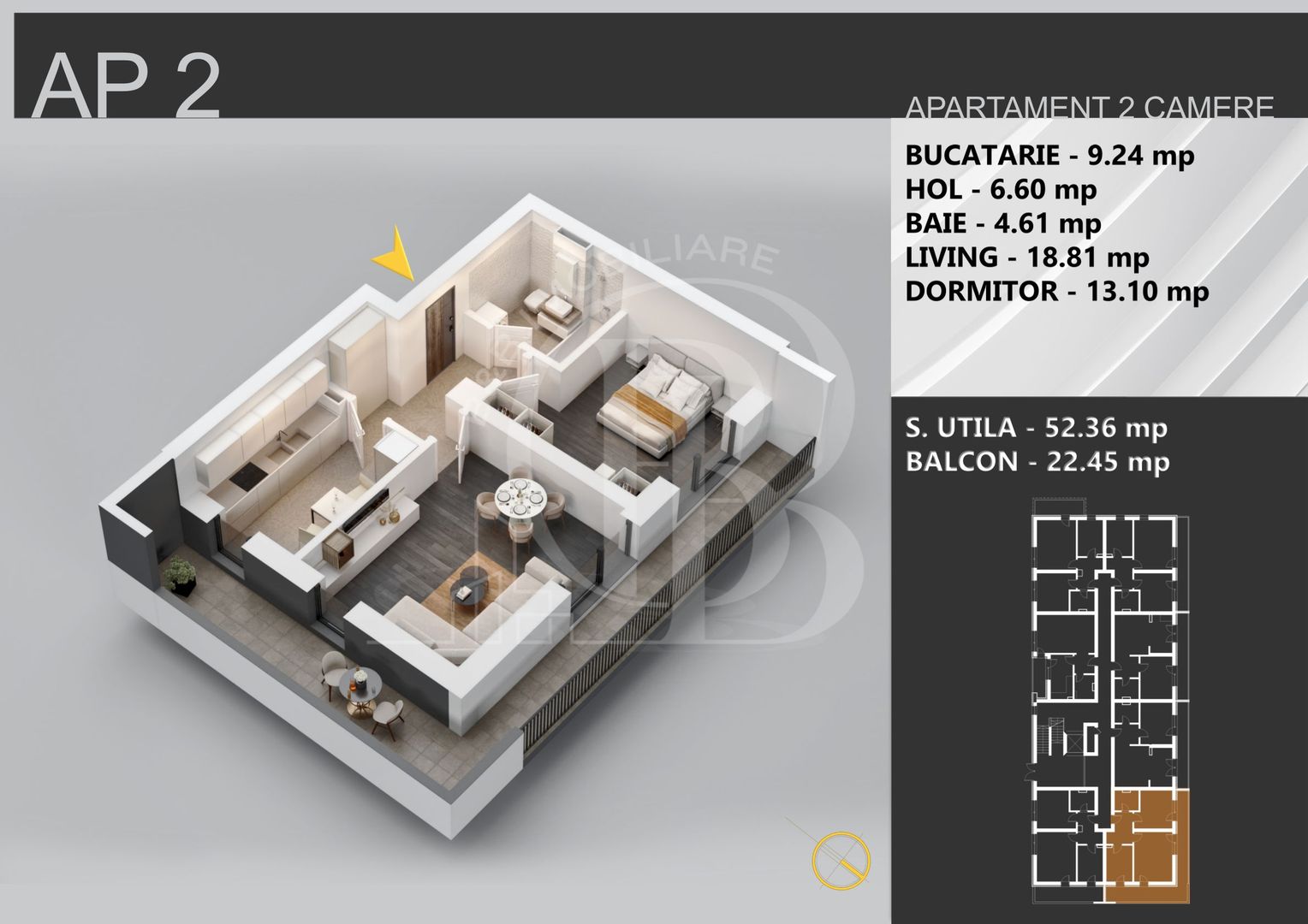 Apartament 2 camere bloc boutique Theodor Pallady - Schiță 3