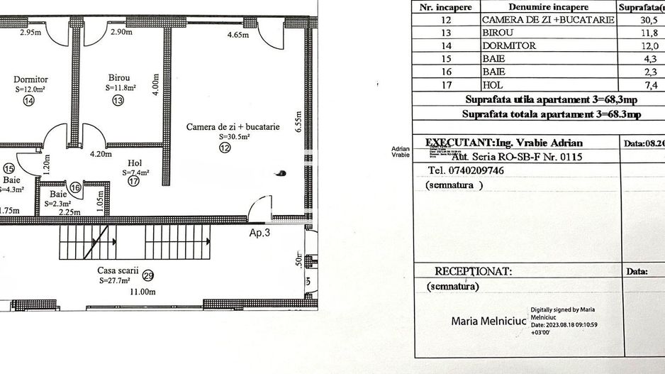 Apartament 3 camere cu grădină 80 mp  – 2 locuri parcare- Selimbar - Schiță 15