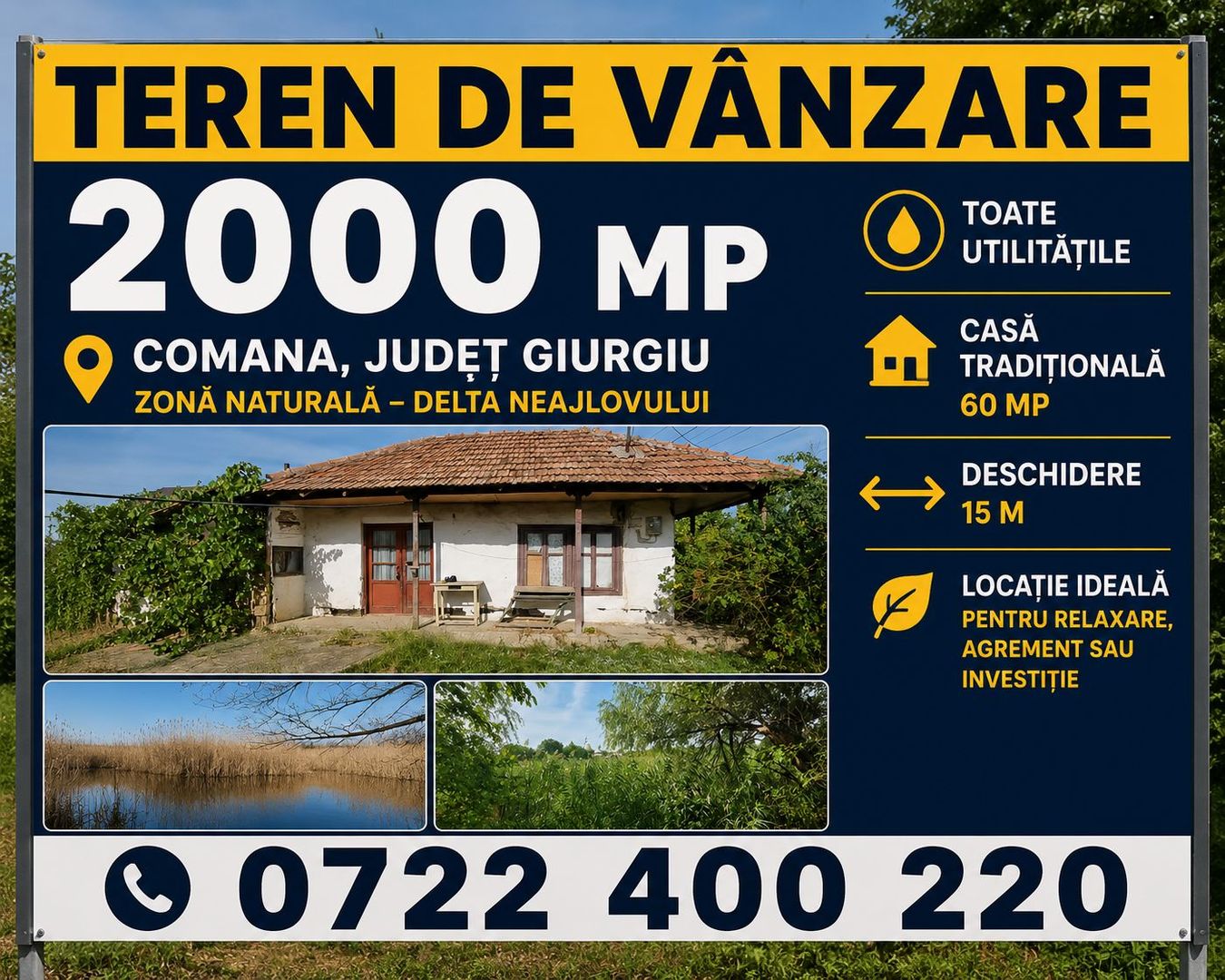 Teren 2000 mp de vânzare – Comana, deschidere la lac, aproape de Parcu - Poză 1