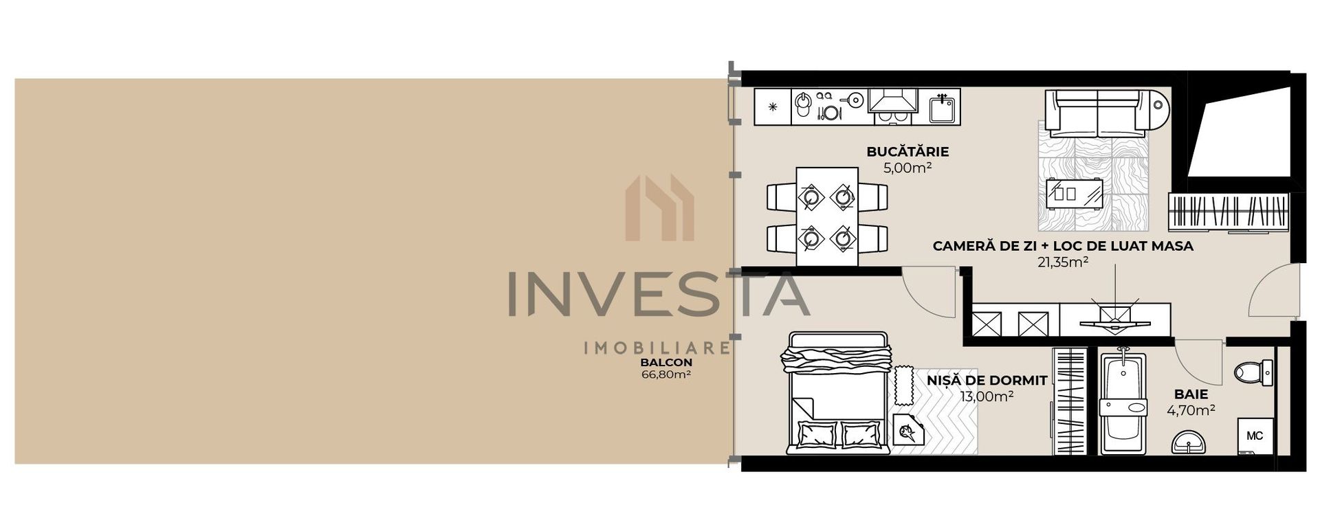 Apartament 2 camere cu terasa spectaculoasa, zona Septimiu Muresan! - Schiță 6