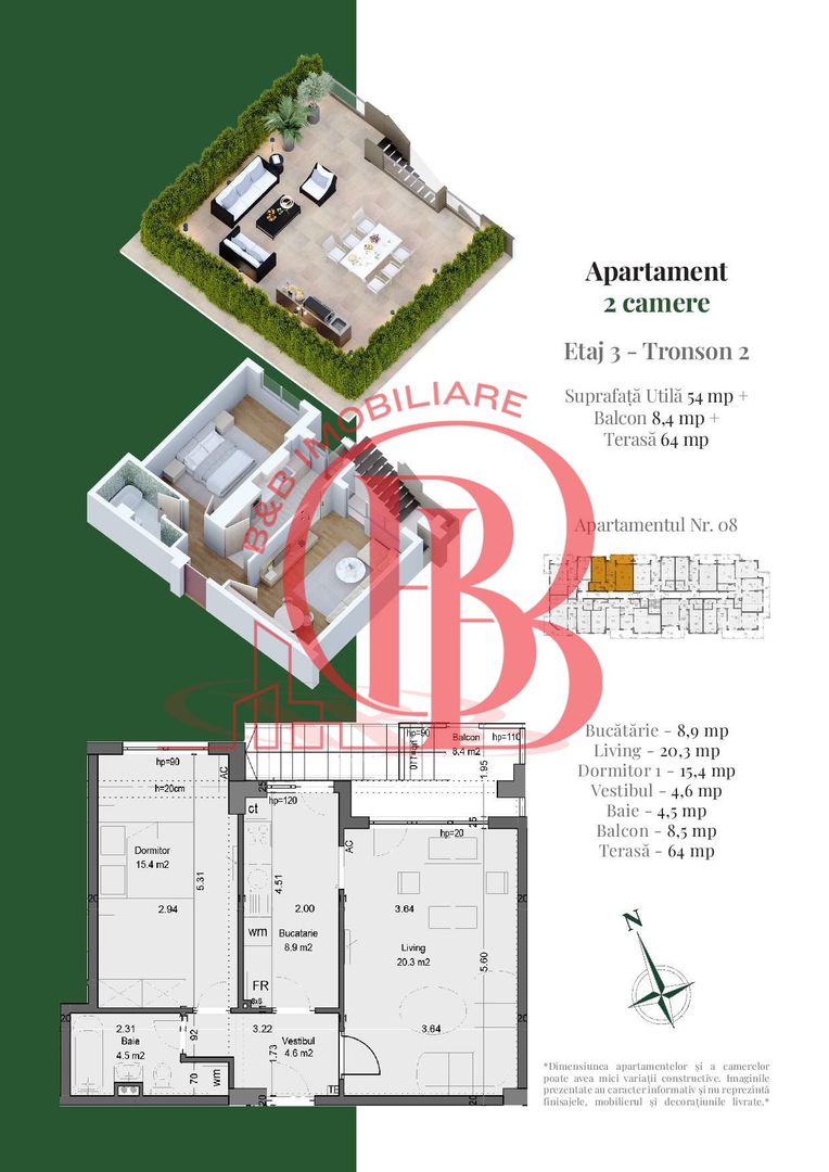 Apartament 2 camere cu Terasa Metrou Nicolae Teclu - Schiță 3