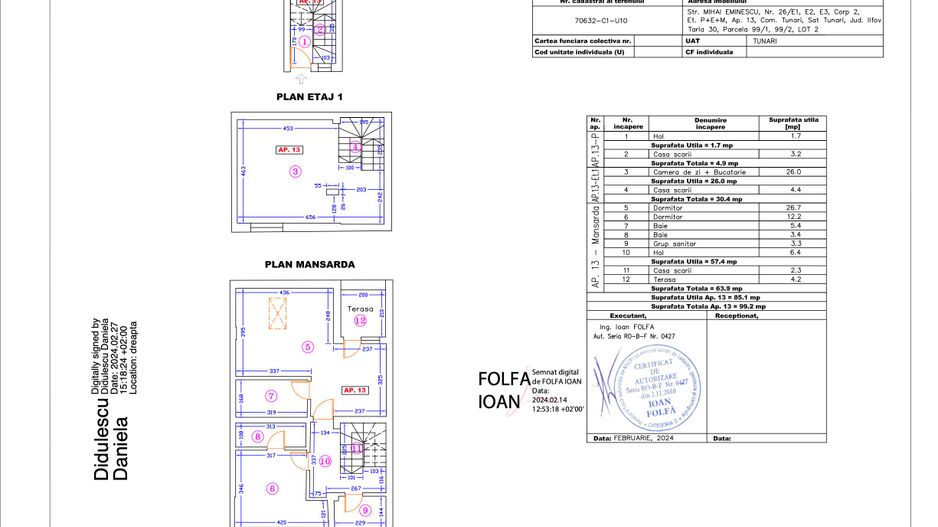 Apartament 13 – 4 camere – 99.2 mp – Parter + Etaj 1 + Mansardă - Poză 1