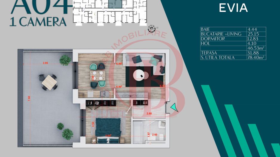 2 camere cu Terasa Ansamblu Premium Th. Pallady Metrou Teclu - Schiță 2