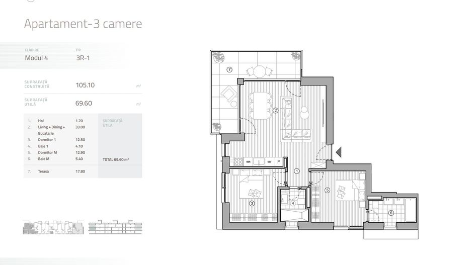 Apartament 3 camere | Proiect Nou | Gated-Community | Pipera - Schiță 3