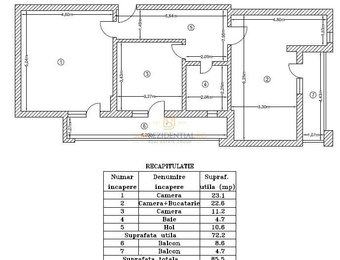 Apartament spatios cu 3 camere, 85,5 mp, 2 balcoane, Popesti-Leordeni - Schiță 8