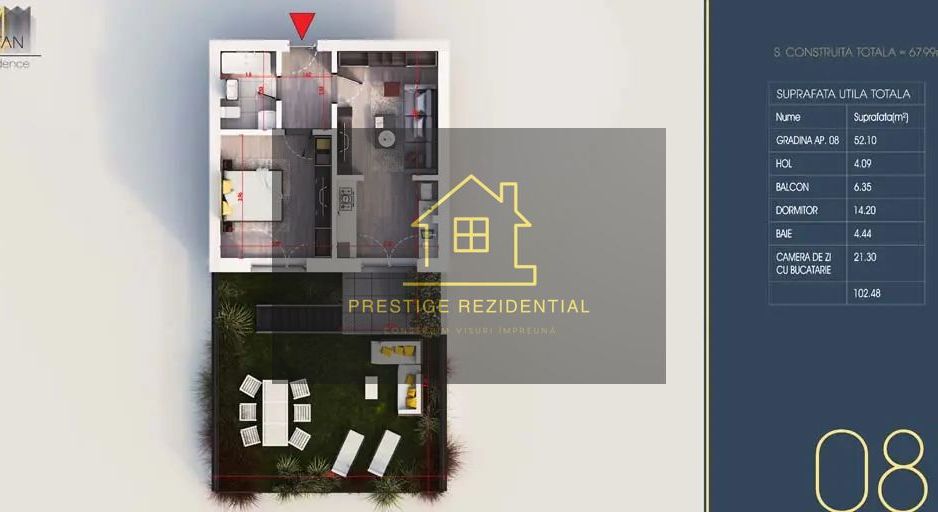 2 camere Gradina 52 mp, Finalizat,Incalz.Pardoseala,Pallady - Poză 3