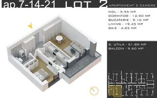 Apartament 2 camere decomandat Promo Parcare, Pallady, Comision 0 - Schiță 12