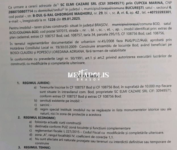 Teren BOD Intravilan 18 Euro/M2 - Poză 1