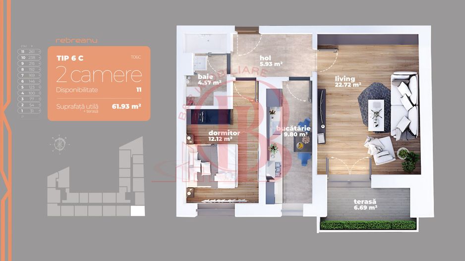 Apartament 2 camere Auchan Titan-Liviu Rebreanu-Sector 3 - Schiță 14