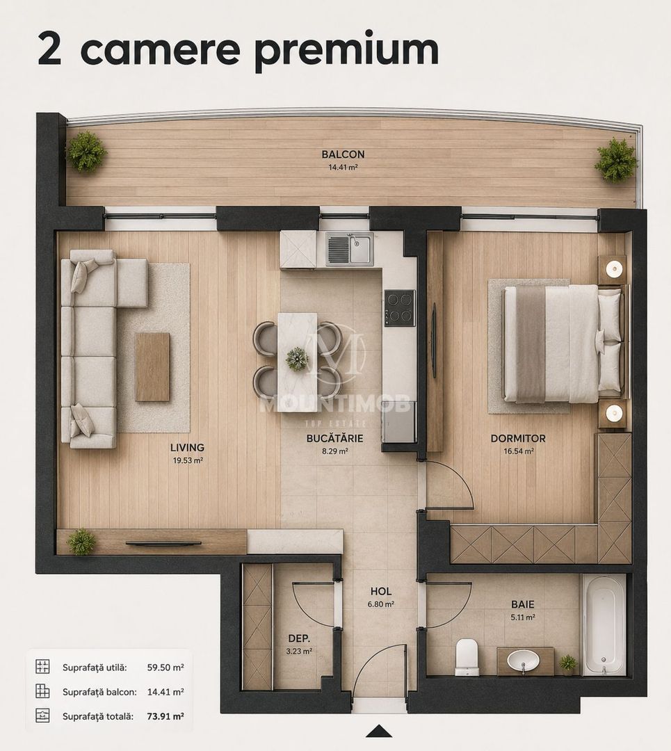 Apartament 2 camere  PREMIUM 60 mp/utili, Terasă 14 mp, Coresi–Kasper - Poză 4