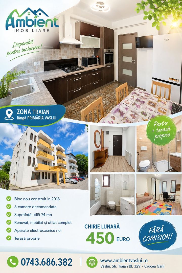 Apartament cu 3 camere, bloc NOU, mobilat și utilat, VASLUI - zona TRAIAN; - Poză 1
