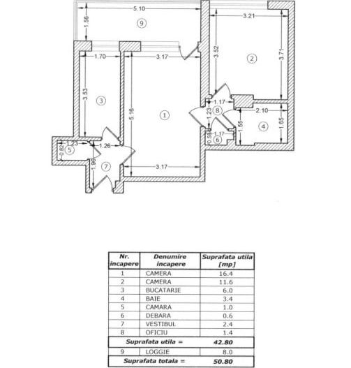 Apartamanet 2 camere cu centrala proprie | Pajura - Schiță 9