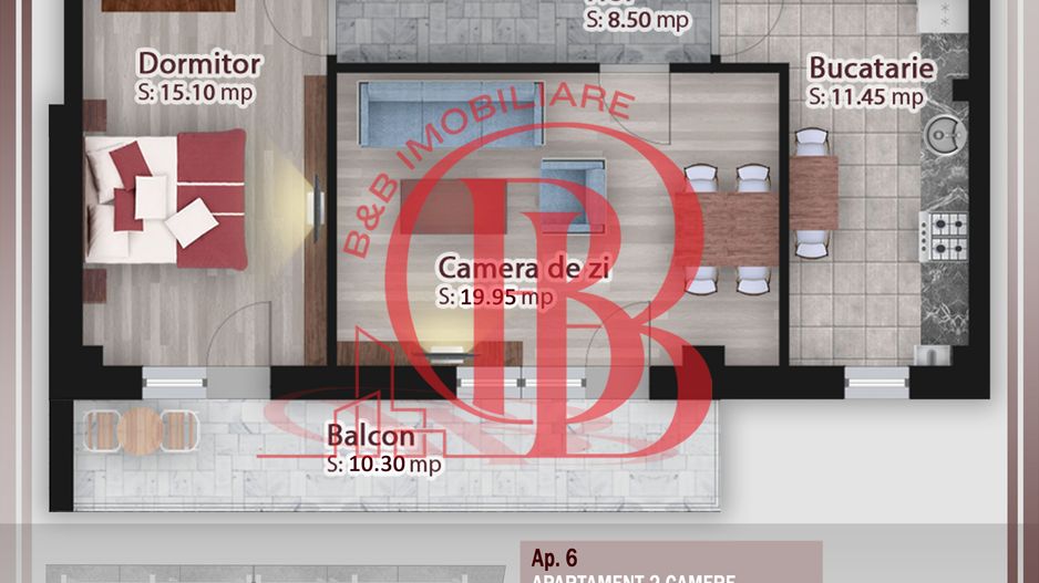 2 camere decomandat -Bucatarie generoasa-Titan-Pallady - Schiță 1