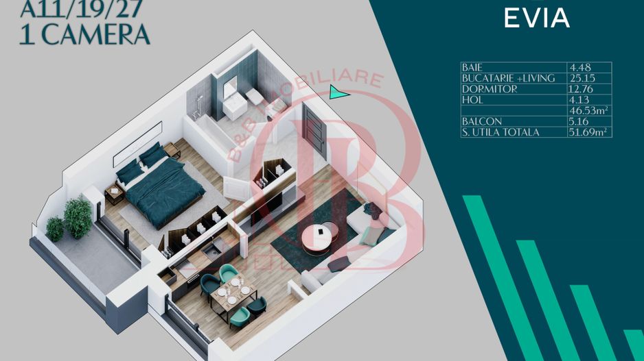 2 Camere-Tip Studio Proiect Premium Metrou Nicolae Teclu - Schiță 3