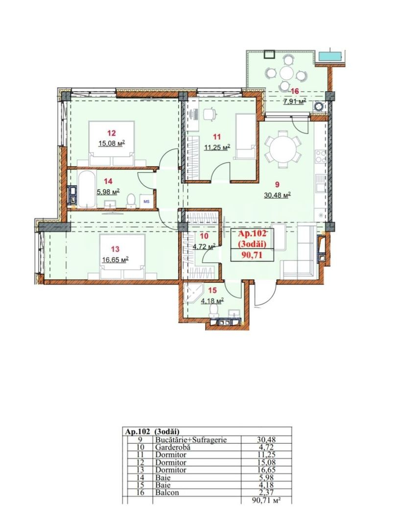 Vânzare, apartament, 3 camere, terasă, strada Grenoble, Botanica - Poză 3