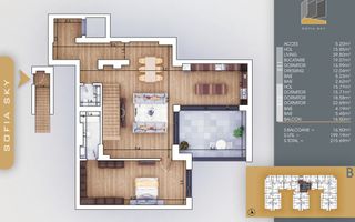 Th. Pallady 5 camere Duplex | Living 40mp | Dormitor 19mp - Schiță 1