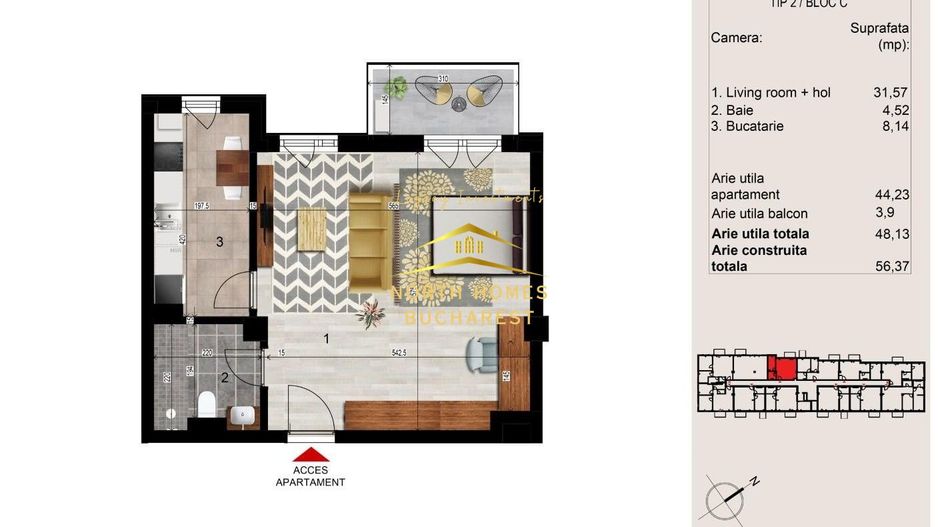 Garsoniera bloc nou, incalzire pardoseala - Metrou Sisesti, Comision 0 - Poză 6