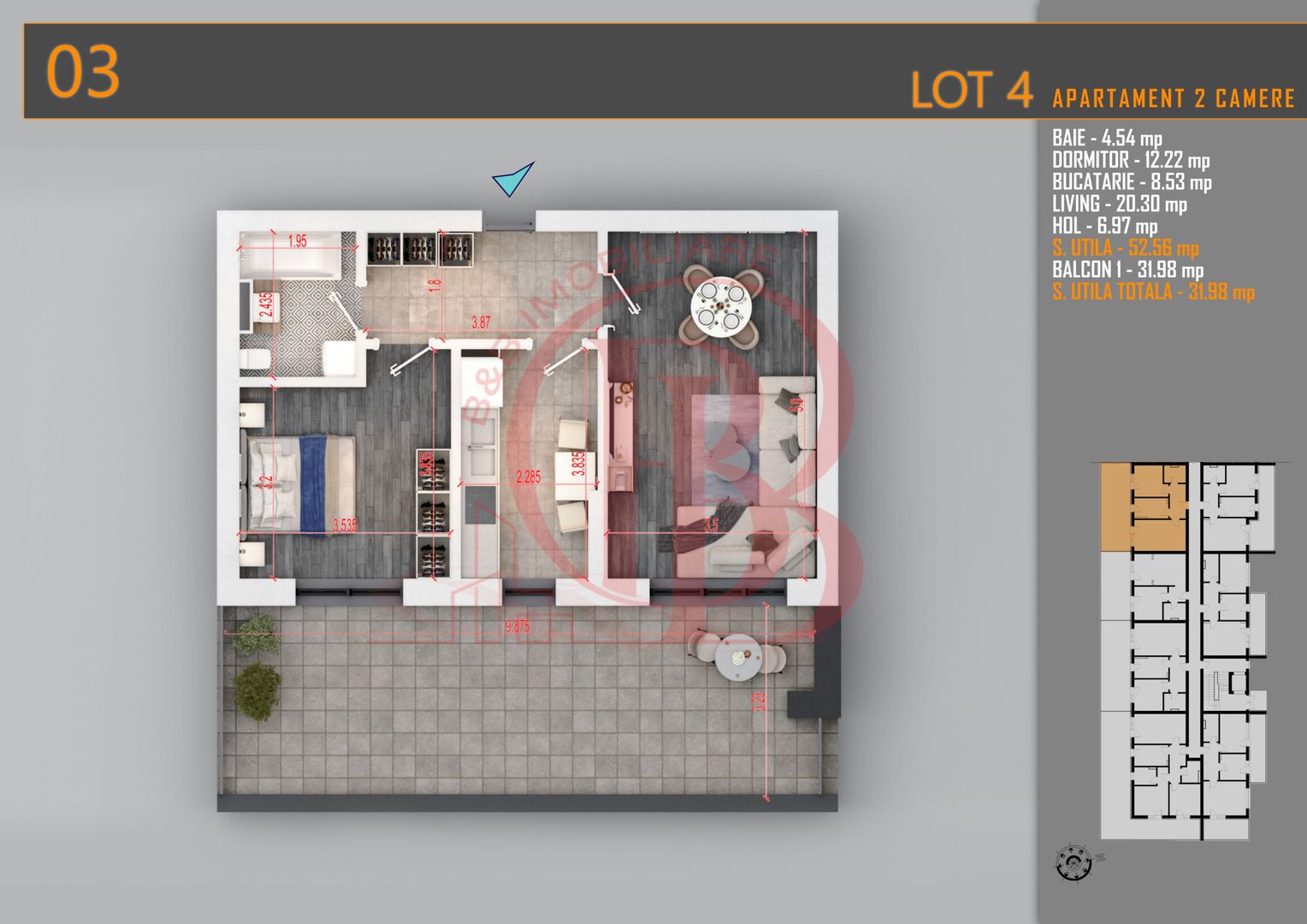 Apartament 2 camere cu Terasa Titan-Pallady-Metrou Teclu - Schiță 1