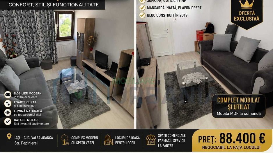 Apartament 2 Camere Complet Mobilat si Utilat, CUG Valea Adanca, Bloc 2019 - Poză 1