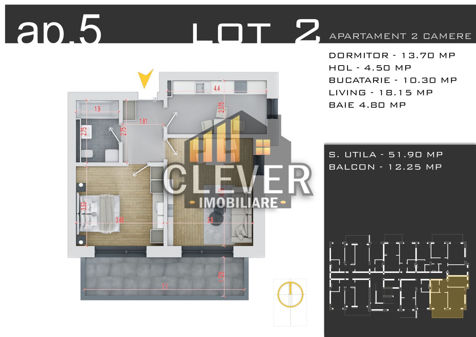 Apartament 2 camere decomandat Th.Pallady Parcare Bonus - Schiță 12