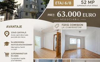 Apartament cu 2 camere, etaj 6 cu lift, VASLUI - zona CENTRU - AUROCOR; - Poză 1