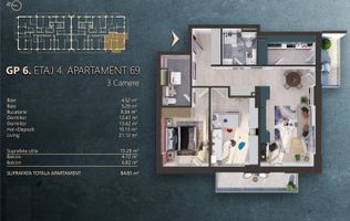 Apartament 3 camere bloc nou | Comision 0%
