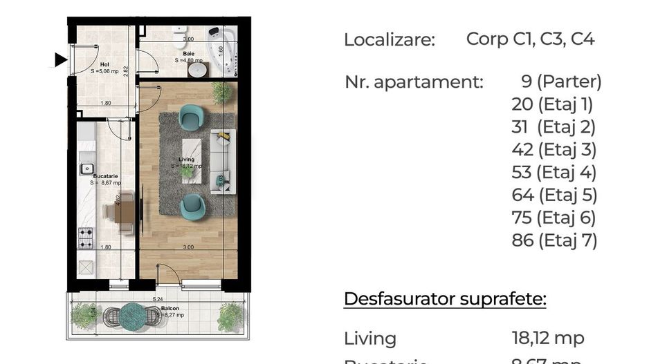 Investitie-Garsoniera, 6 min metrou Berceni, decomandată, 45 mp - Poză 4