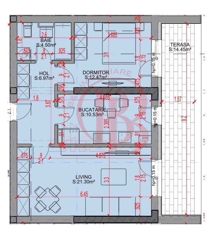 Apartament suprafata generoasa 2 camere cu Terasa Pallady - Schiță 3