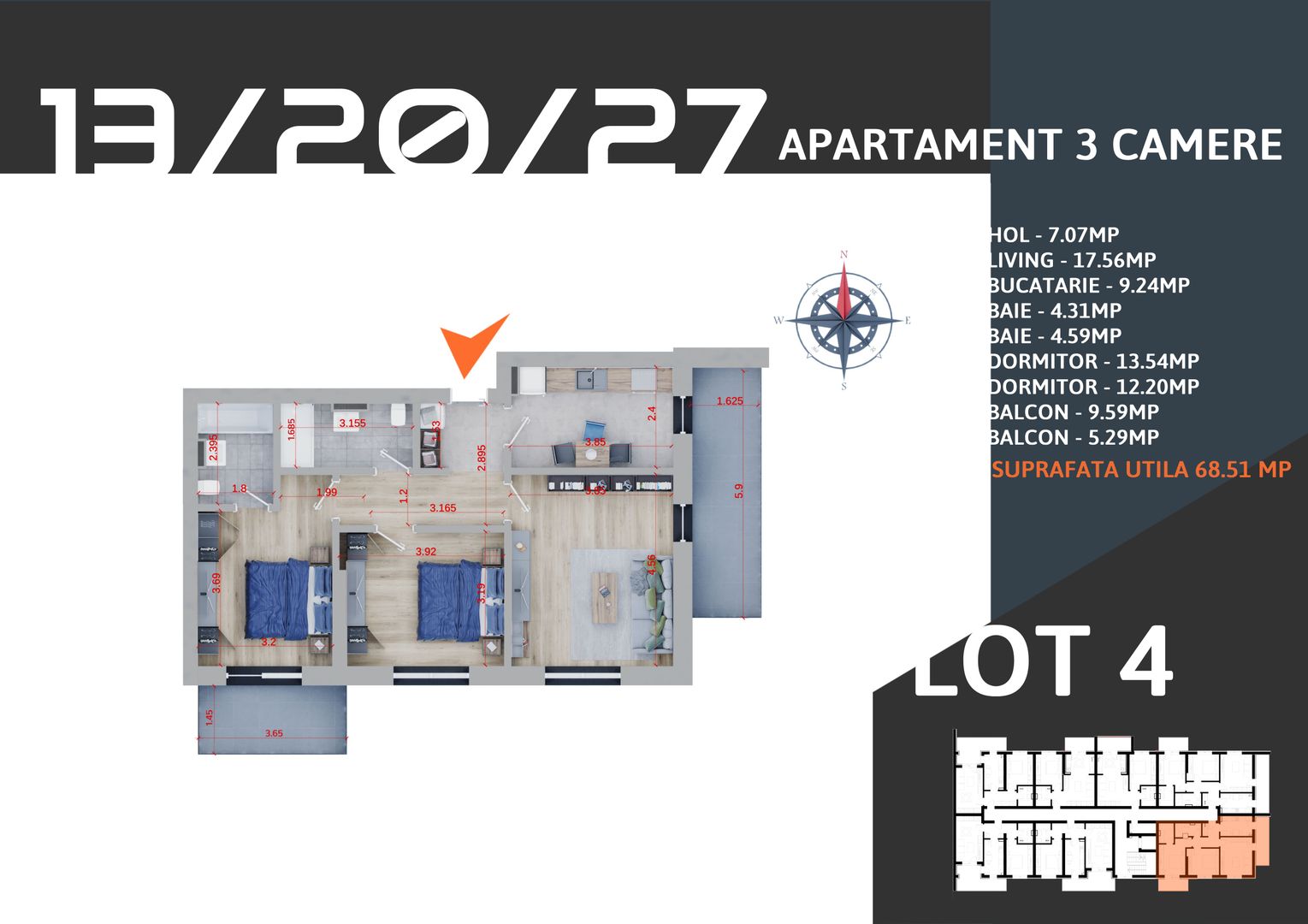 Oferta Lansare 2 camere decomandat parcare inclusa Titan Pallady Metrou Teclu - Schiță 1