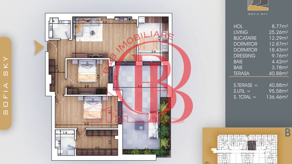 3 camere cu dressing si terasa 41mp 7min Metrou N. Teclu - Schiță 3