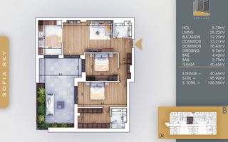 3 camere spatios cu terasa si dressing Titan Pallady  700 m Metrou Nicolae Teclu - Schiță 5