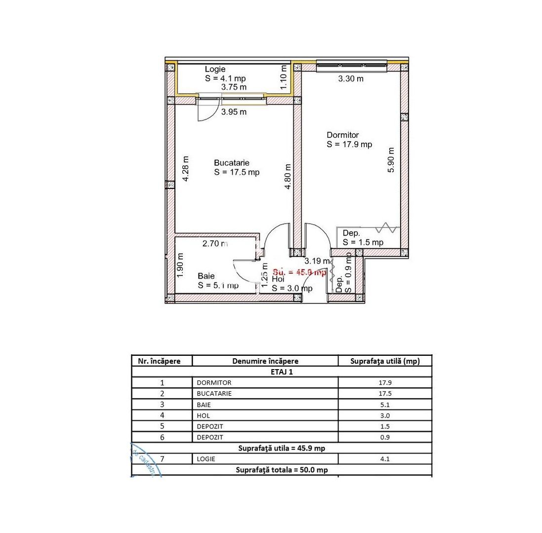 Apartament spațios 45,9 mp, configurabil 2 camere, etaj 1| Șelimbăr - Schiță 7