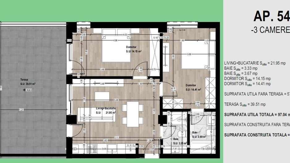 Apartament 3 camere + terasă 40 mp | Preț imbatabil în Otopeni - Schiță 6