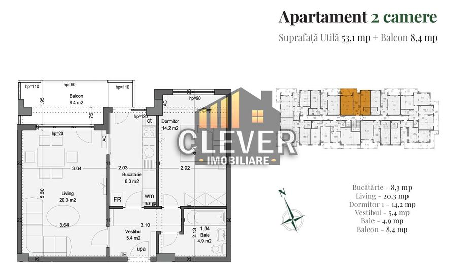 2 camere modern Pallady, balcon mare, etaj intermediar - Poză 2