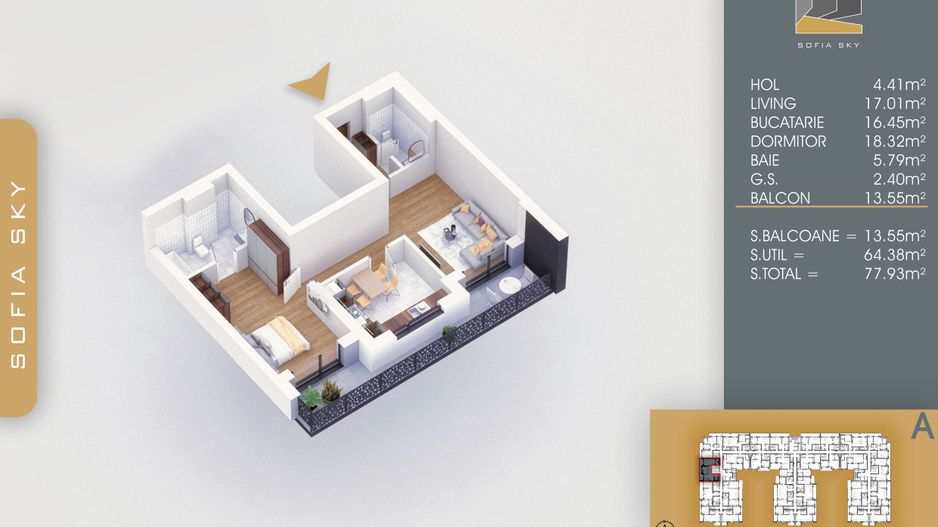 2 camere  decomandat- 2 bai -Pallady metrou NTeclu - Schiță 1