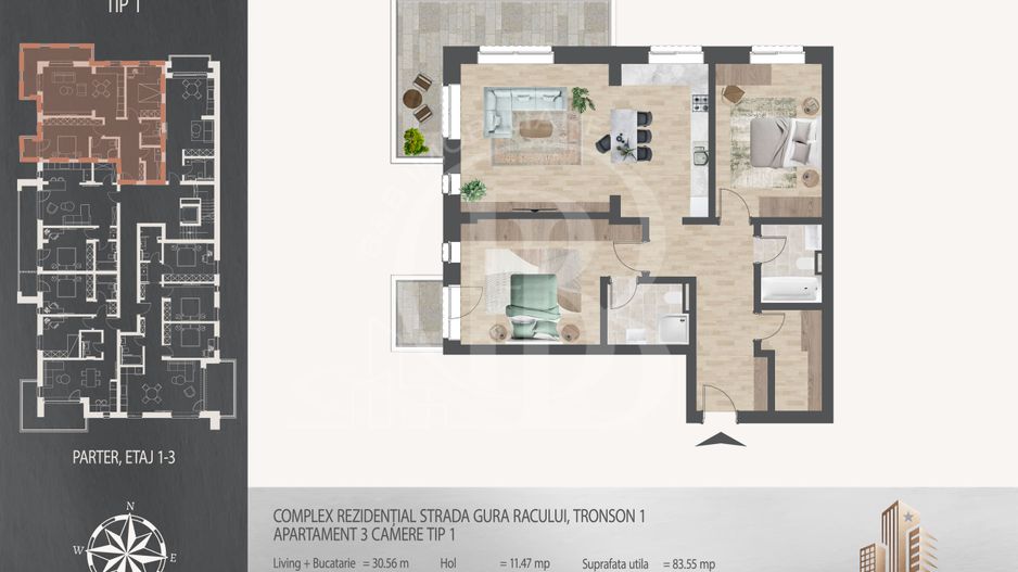 3 camere  700 metri de  Metrou Nicolae Teclu - Schiță 12