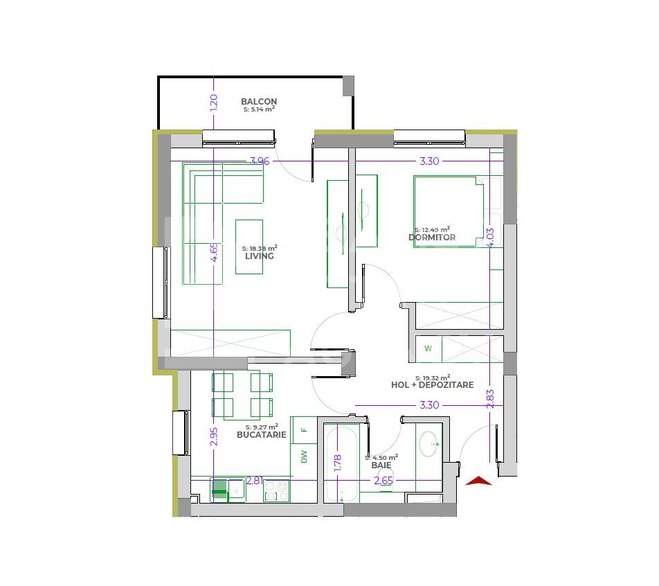 Vânzare, apartament cu 2 camere, zona Tractorul - Schiță 5