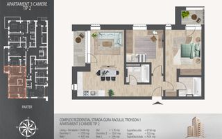 3 camere  700 metri de  Metrou Nicolae Teclu - Schiță 8