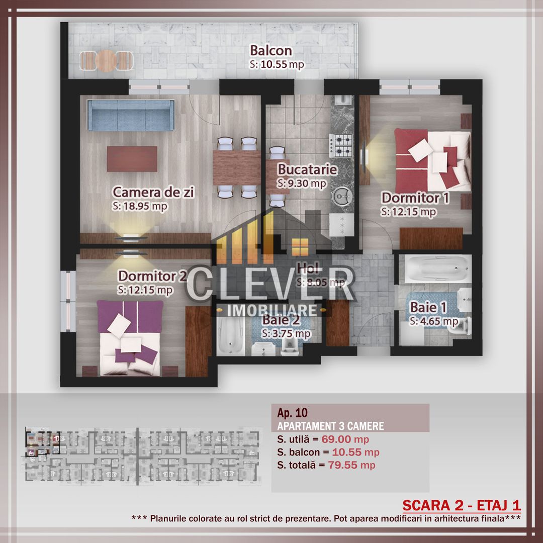 3 camere Pallady – 79,55 mp total, etaj 1, direct dezvoltator - Poză 1